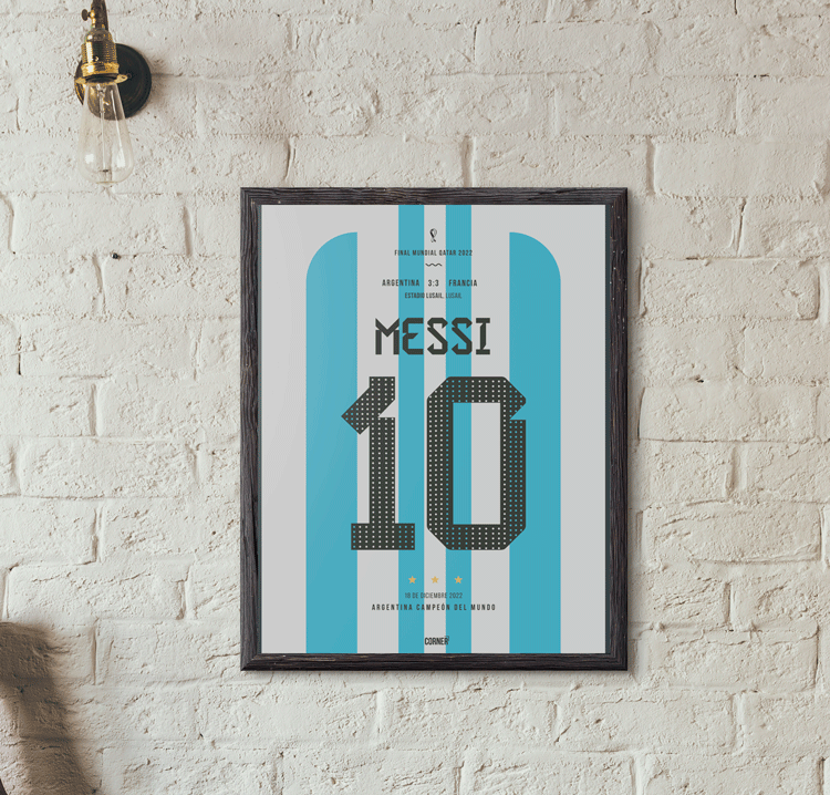 Cuadro camiseta Messi Argentina Campeón del Mundo 2022