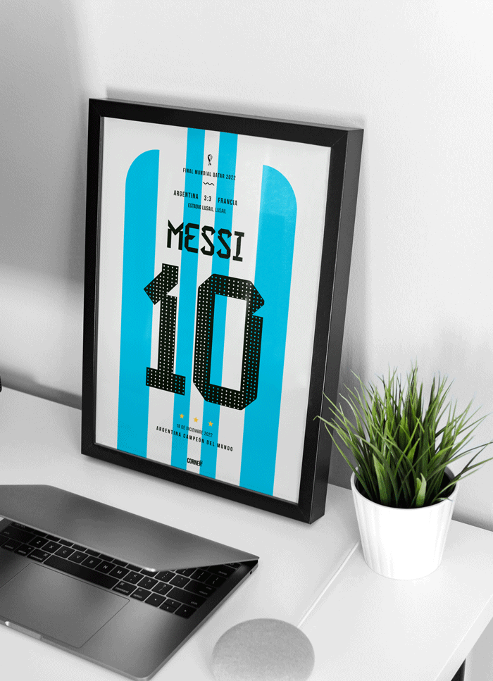 Cuadro camiseta Messi Argentina Campeón del Mundo 2022