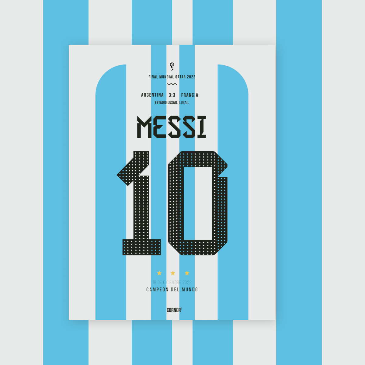Cuadro camiseta Messi Argentina Campeón del Mundo 2022