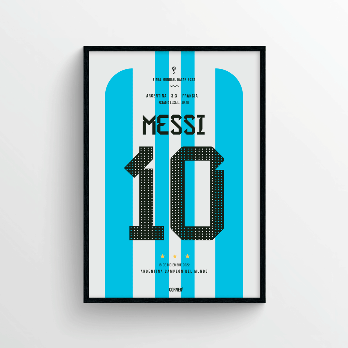 Cuadro camiseta Messi Argentina Campeón del Mundo 2022